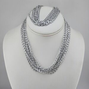 Vintage Celebrity Silver Tone‎ Multistrand Necklace And Bracelet Set